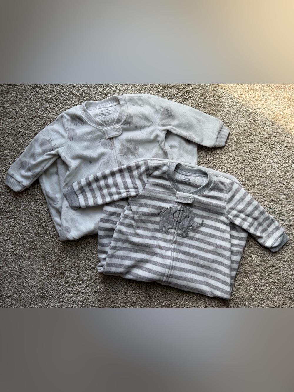 2PC Carter’s Fleece Sleep Sack Bundle 6-9M Gray Elephant Sheep